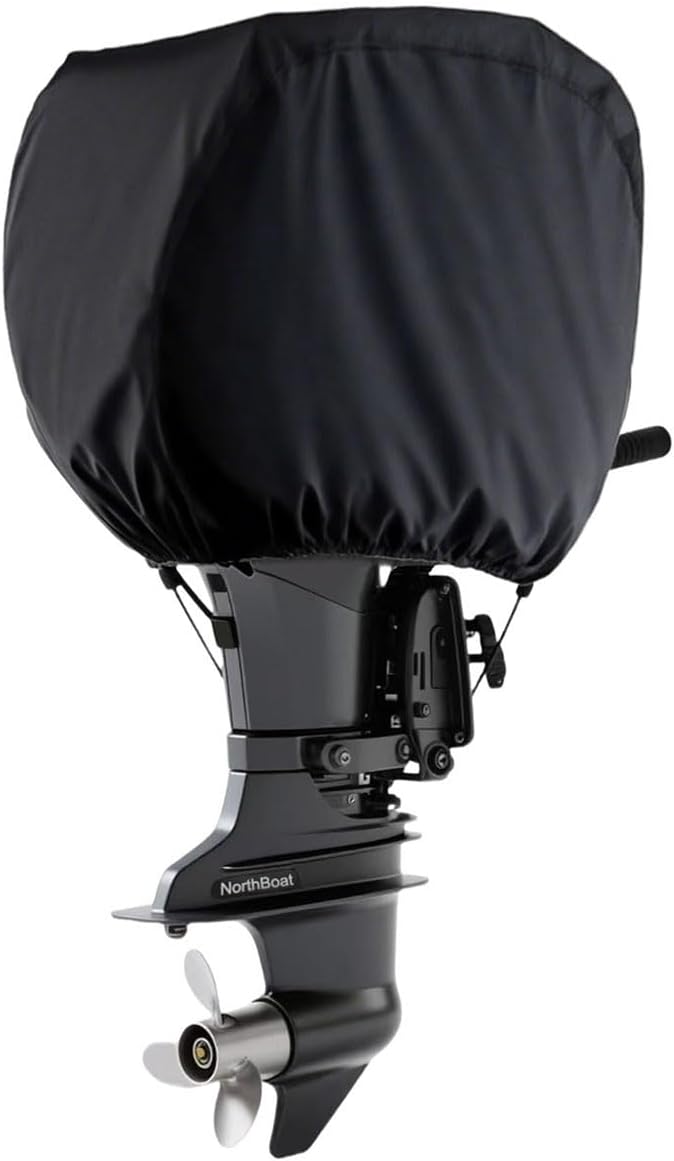 NorthBoat Outboard Motor Cover Fade-Resistant Waterproof Heavy Duty Boat Engine Hood Covers Fits Motor 150-200 HP, 32 x 19.6X 23.6 inches - Image 1